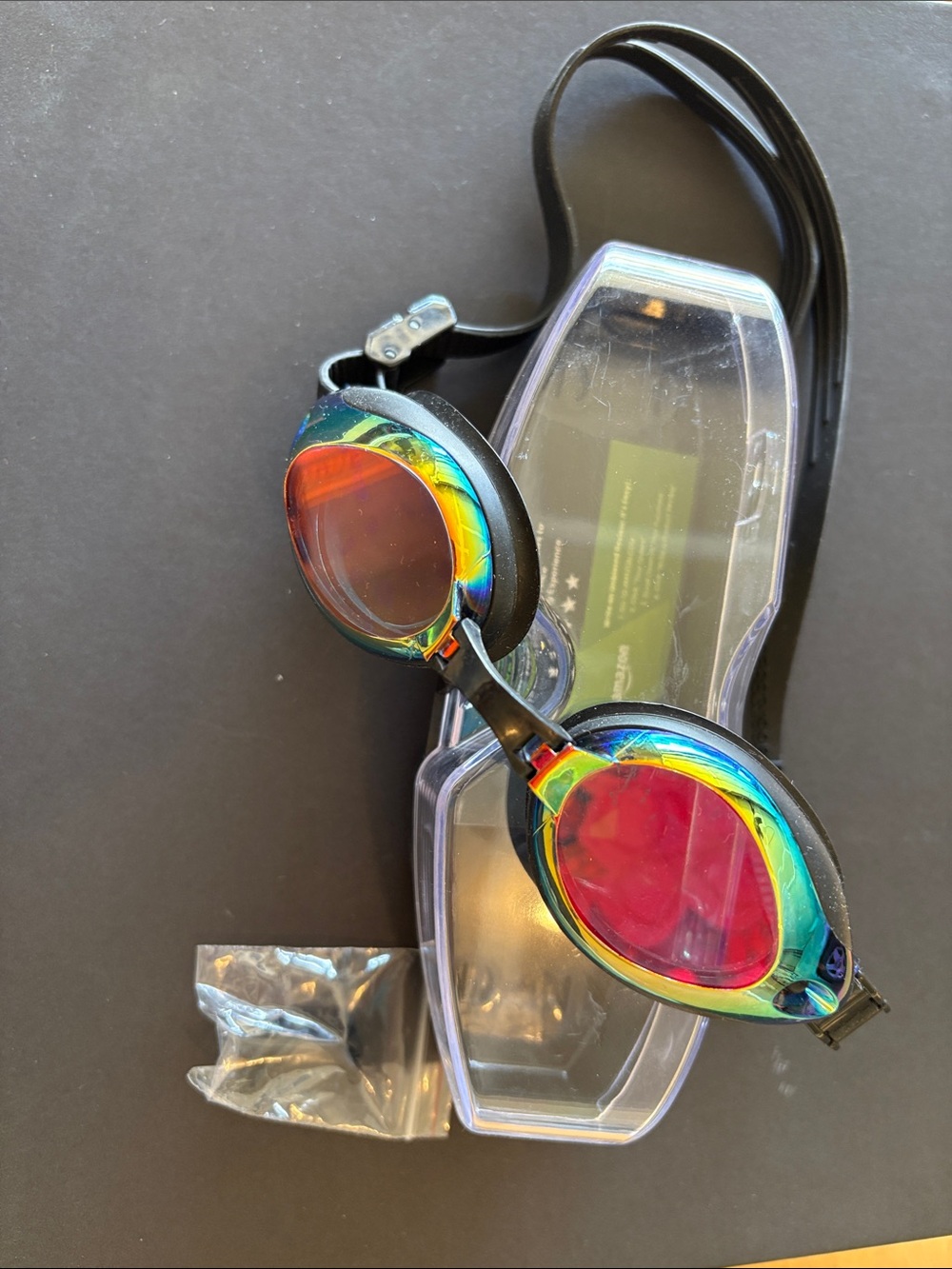 Mirrored Rainbow Swim Goggles with Carry Case